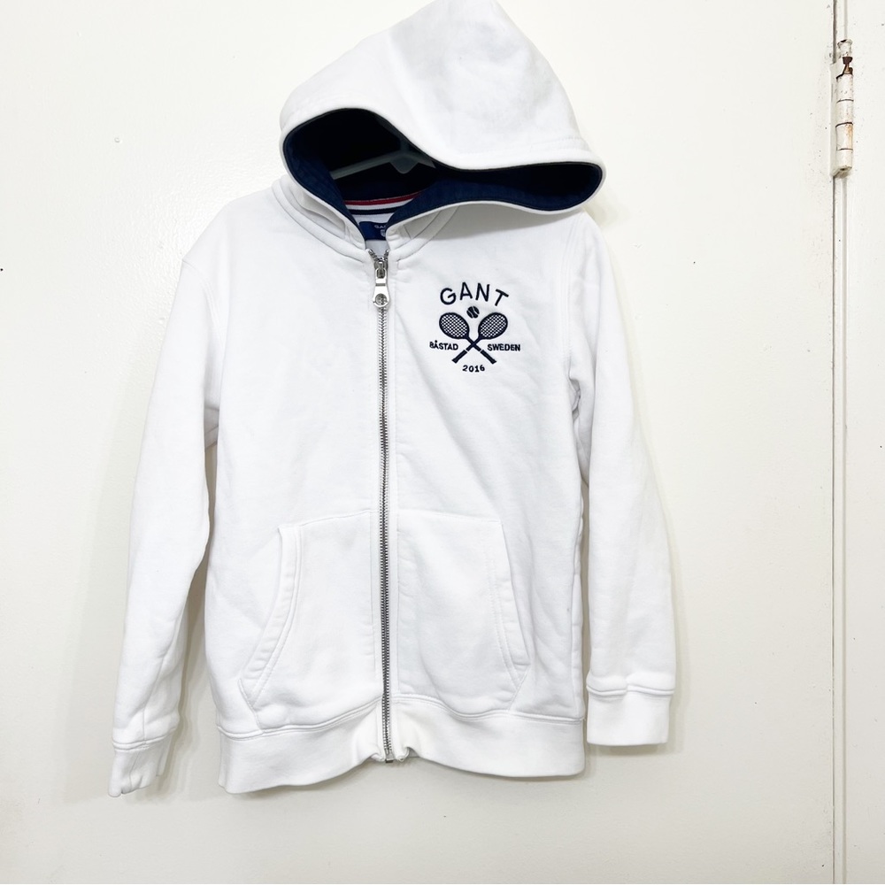 Cozy Gant Kids White Zipped Hoodie Size:7/8